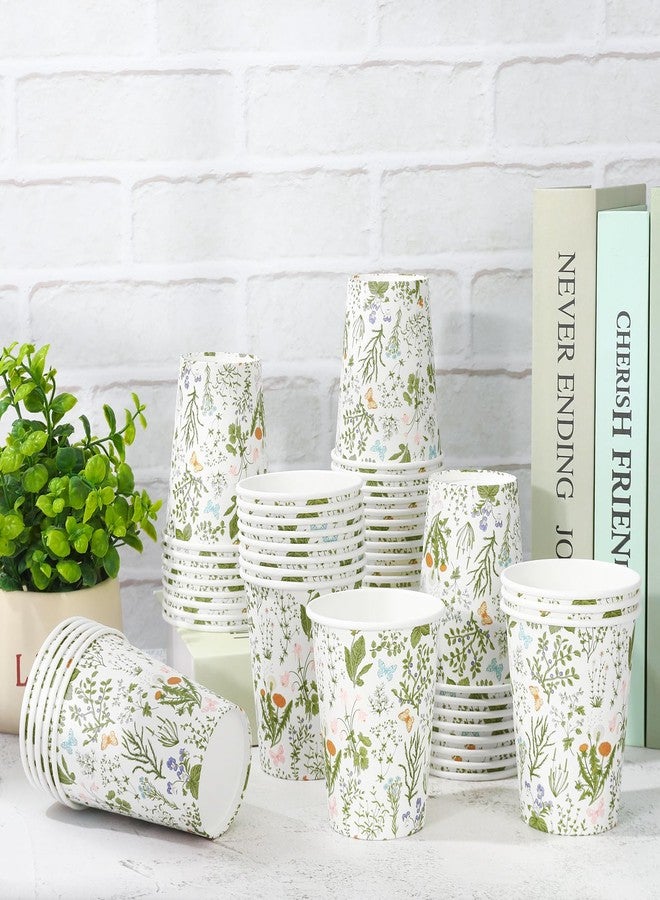 JarThenaAMCS أكواب ورقية من جارثينا إيه إم سي إس بتصميم زهور برية، أكواب ورقية نباتية عتيقة، 9 أونصة، أكواب شرب خضراء للاستخدام مرة واحدة بتصميم زهور برية، مثالية لعصائر الربيع والقهوة والشاي والمشروبات الساخنة والباردة، لوازم حفلات منزلية وحفلات توديع العزوبية ذات الطابع الكلاسيكي، 50 قطعة - Image 3